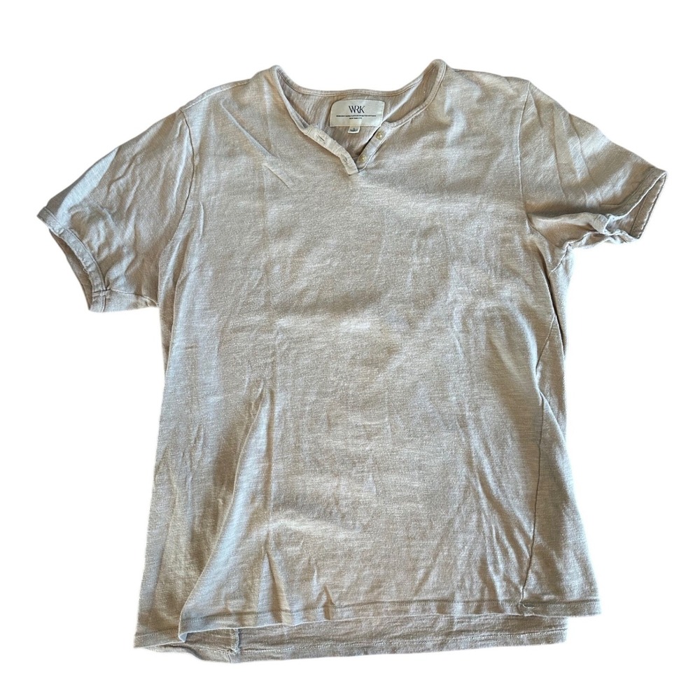 WRK Matteo Gottardi Mens‎ Tan 100% Cotton Short Sleeve Henley Shirt Size L
